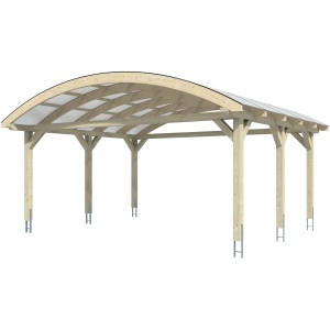 Skan Holz Carport Franken mit Bogendach, Eiche hell, Doppelcarport mit Doppelstegplatten