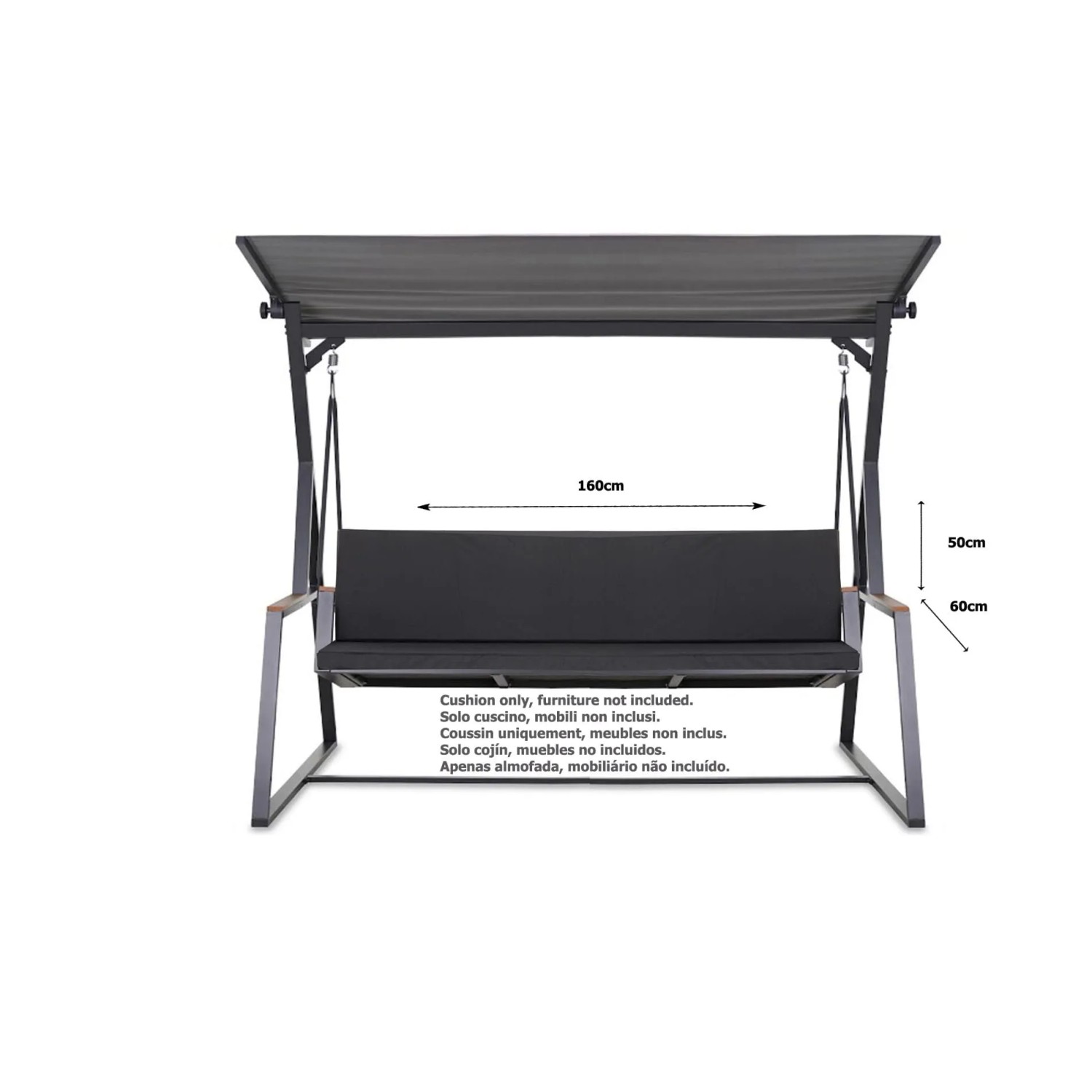 Schwarzes Setgarden Kissen für Hollywoodschaukel, 160x60x50x7cm, für 3-Sitzer Schaukel.