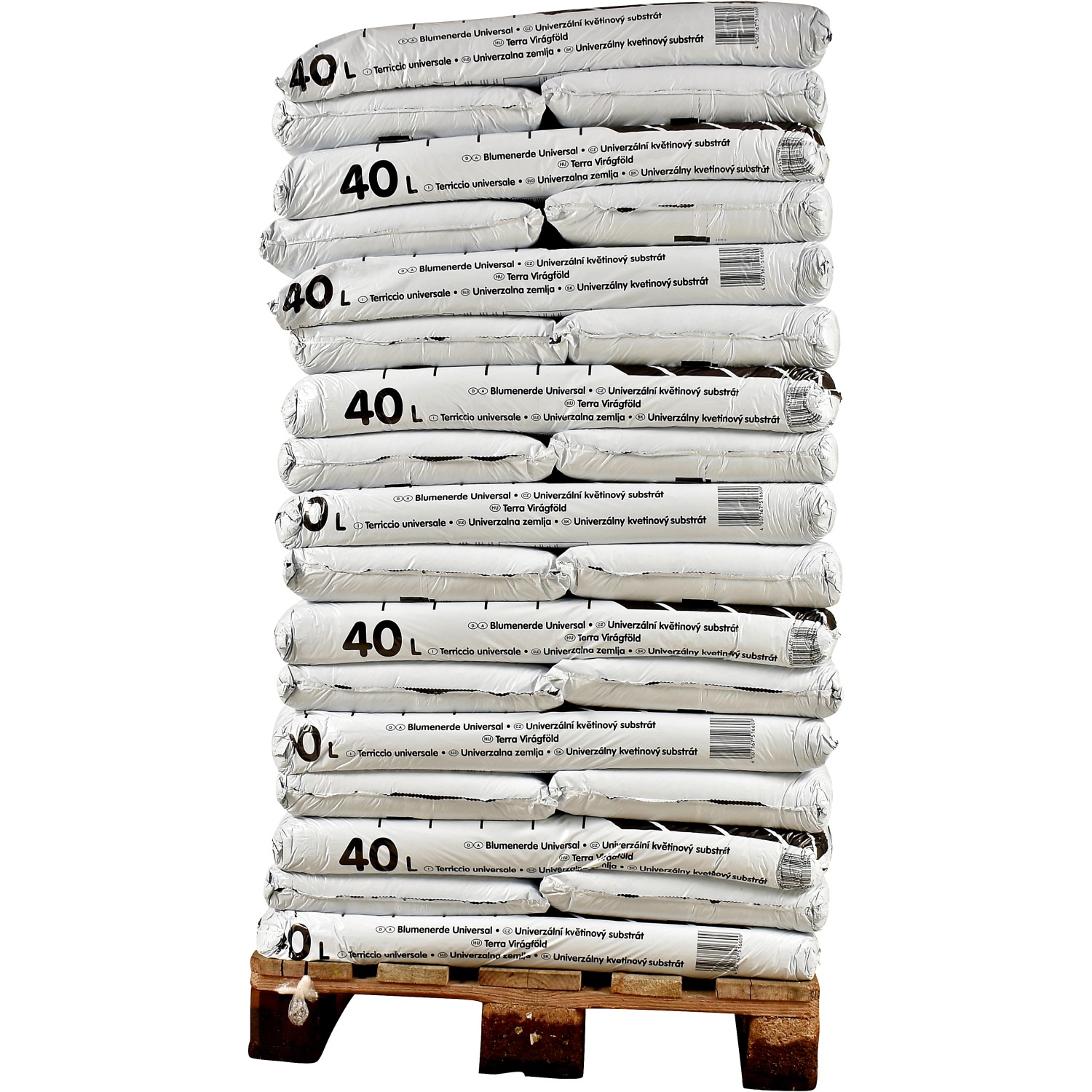 Palette Universal Blumenerde, 51 Säcke à 40 Liter, für Garten, Balkon und Terrasse.