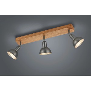 Trio Delhi Spot, 3-flammig, Nickel antik, mit Holz-Baldachin. Ideal als Deckenleuchte.