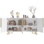 okwish Sideboard mit Geometrischem Design Goldene Griffe Wohnzimmer 152x40x75cm Weiß_9