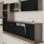 Respekta Küchenzeile KB280EYS, 280 cm, Schwarz Seidenglanz/Eiche York Nachbildung, mit E-Geräten.