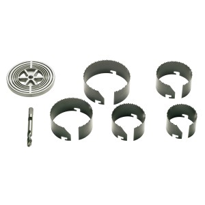 LUX Lochsäge-Set, 7-teilig mit 5 Sägen, Aufnahmeteller und Zentrierbohrer für Elektrikausbau.