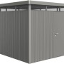 Biohort HighLine Gerätehaus aus Metall, Quarzgrau-Metallic, 7,6 m² mit Einzeltür.