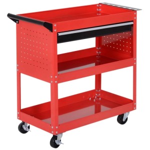 HOMCOM Werkstatt Rollwagen Stahl Schwarzrot 82L x 35B x 76H cm