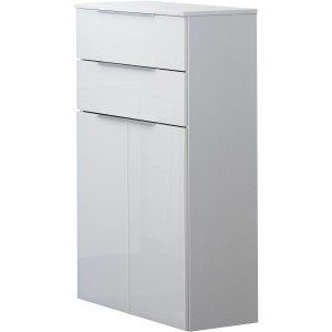 Fackelmann Bad-Hochschrank Kara, weiß, mit zwei Schubladen und einer Tür, 61 cm breit.