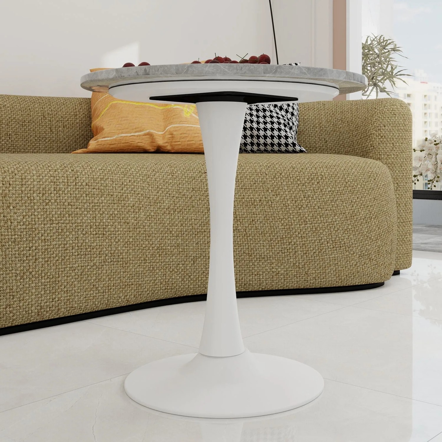 okwish Couchtisch mit Marmor Tischplatte Wohnzimmer Esszimmer 70x70x72cm Weiß Grau_3