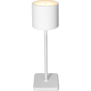 Weiße, dimmbare LED Tischleuchte mit Akku für den Innen- und Außenbereich.