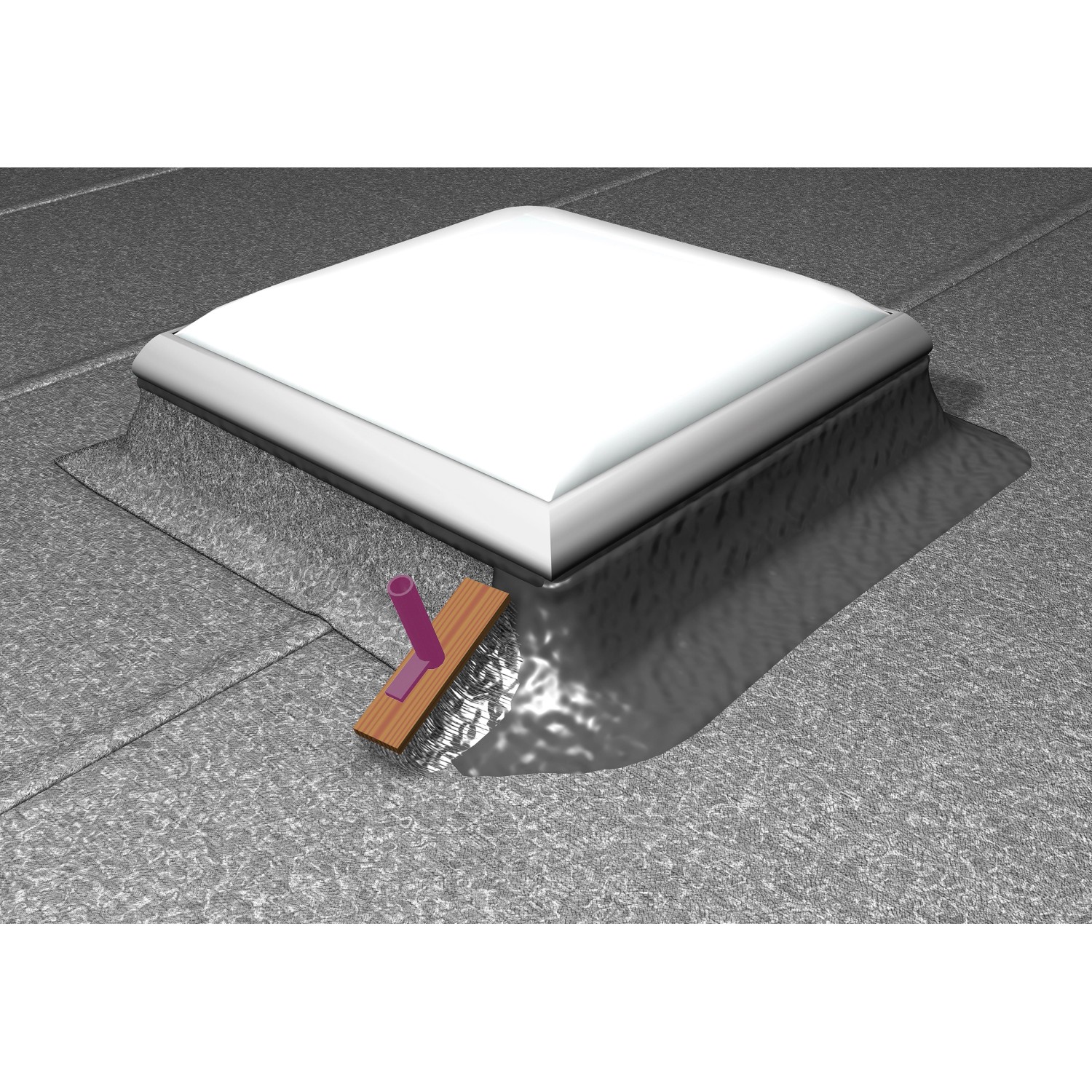 Anwendung von MEM Water Stop Bauabdichtung um ein Dachfenster mit einem Pinsel.