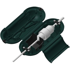 Geöffnete grüne Safebox Klein IP44 für Steckerverbindungen im Außenbereich.