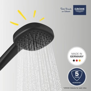 Grohe Vitalio Comfort 110 Handbrause, schwarz matt, mit 2 Strahlarten und Wasserstrahl.