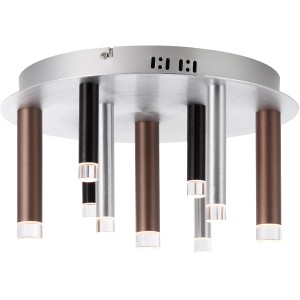 Moderne 9-flammige Deckenleuchte Cembalo in Aluminium, Schwarz und Braun für den Innenbereich.