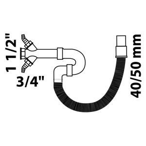 Flexibler Spültisch-Röhrensiphon, grau, mit 1 1/2 Zoll und 3/4 Zoll Geräteanschluss, Ablauf DN 40/50 mm.