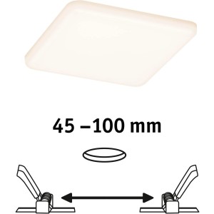 Paulmann LED-Einbaupanel Veluna, eckig, mit Montagehinweis für variable Einbau-Größen.