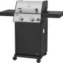 Jamestown 2-Brenner Gasgrill Kane mit Edelstahl-Deckel und schwarzen Seitentischen.