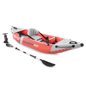 Intex Pro K1 Kajak Excursion, rot/grau, mit Paddel und Pumpe. Schlauchboot für 1 Person.