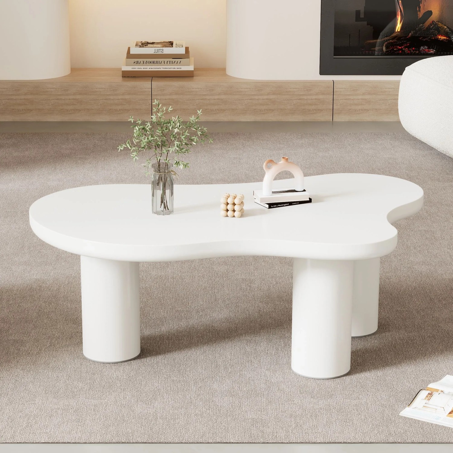 okwish Couchtisch mit Wolkenform Design Wohnzimmer 107x66x40cm Weiß_4