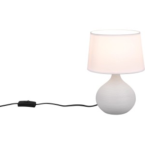Cappuccino Design-Tischlampe Martin, Ø 20 cm, mit weißem Stoffschirm und Schnurschalter.