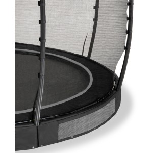 Detailaufnahme: Schwarzes EXIT Allure Premium Bodentrampolin Ø 305 cm mit Sicherheitsnetz.