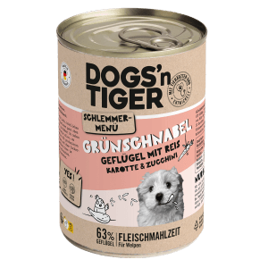 Dose Dogs'n Tiger Hunde-Nassfutter Grünschnabel Geflügel mit Reis, Karotte und Zucchini.