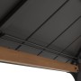 Detailaufnahme: Anthrazitfarbener Sunjoy Pavillon Pasu mit Stahldach und Holzmaserung.