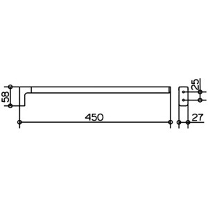 Technische Zeichnung: Keuco Handtuchhalter Collection M, 1-armig, feststehend, Maße.
