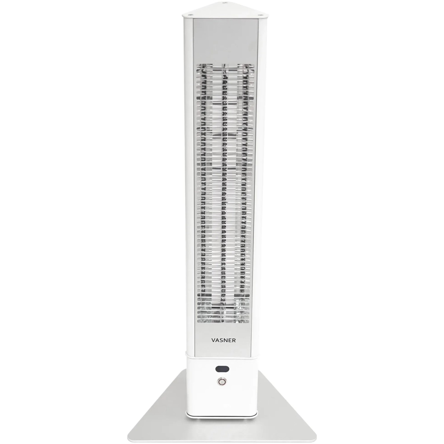 Weißer Vasner HeatTower Infrarot-Heizstrahler, 2500 W, für Terrasse & Garten.