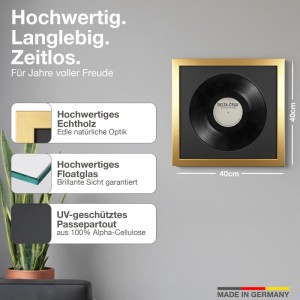 2er Set goldene Schallplattenrahmen 40x40 cm mit schwarzem Passepartout für Vinyl.
