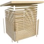 Karibu Holz-Gartenhaus Skanderbor, terragrau, Flachdach, lackiert, 360x240 cm, im Aufbau.