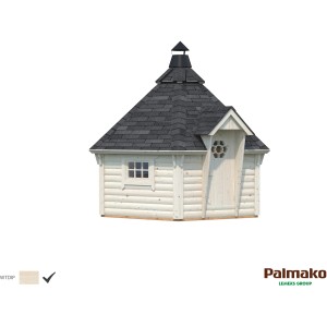 Palmako Grillkota Eva, 376x326 cm, tauchgrundiert. Holz-Gartenhaus mit Fenster und Dach.
