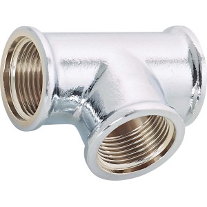 Verchromtes Messing Gewinde-T-Stück 24,1 mm (Rp 3/4) für Heizung und Trinkwasserinstallation.