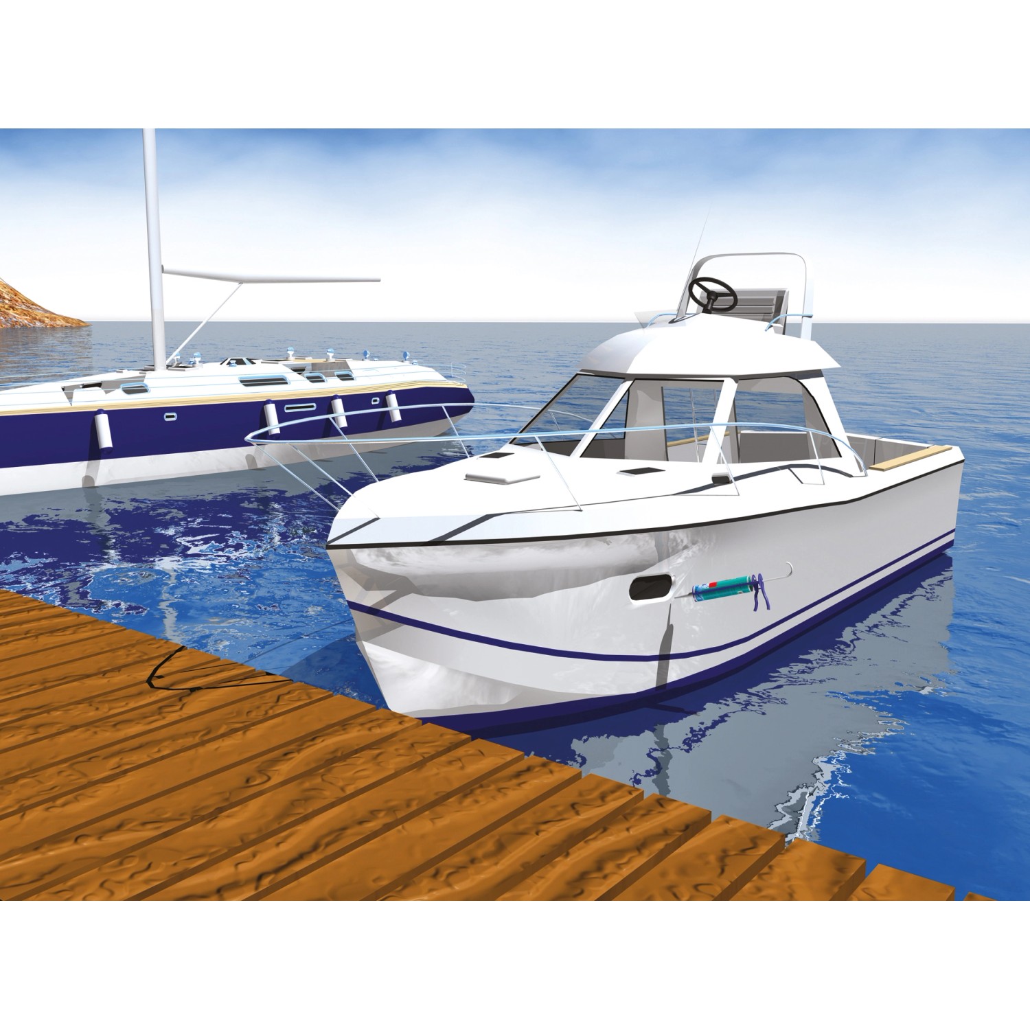 Anwendung von MEM Water Stop (Bauabdichtung) am Boot dargestellt.