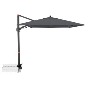 Anthrazitfarbener Doppler Ampelschirm, 210x210 cm, mit Dreh- und Neigungsfunktion.