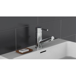 Schütte Waschtischarmatur Cornwall Chrom mit herausziehbarer Brause auf Waschbecken.