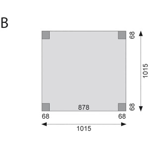 Grundriss Karibu Stelzenhaus Frieda mit Doppelschaukel, Maße 1015x1015 mm.