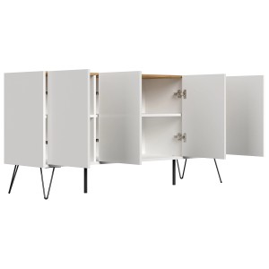 Posseik Sideboard Industrial H, weiß/Eiche, 4 Türen, stehend, 155 cm breit.