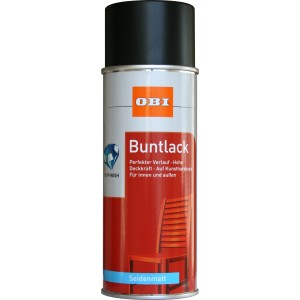 OBI Buntlack Spray, RAL 9005 Tiefschwarz, seidenmatt, 400 ml Dose.