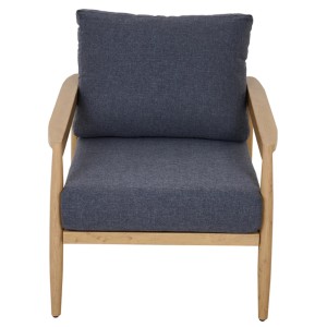 Loungesessel aus dem 4-teiligen Gardamo Lounge-Set Napoli mit Teaklook und anthrazitfarbenen Kissen.
