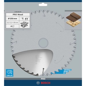 Bosch Kreissägeblatt Optiline Wood, Ø 250 mm, für präzise Holzschnitte mit Tischkreissägen.
