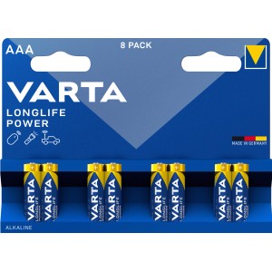 Varta Longlife Power Micro (AAA) Batterien, 8er-Pack, für energiehungrige Geräte.