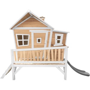 Axi Emma Spielhaus aus Holz mit Rutsche, braun-weiß, für Kinder zum Spielen im Garten.