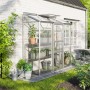 Vitavia Anlehn-Gewächshaus Ida 1300 aus Aluminium mit ESG Glas an Hauswand im Garten.