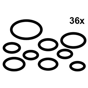 Kirchhoff O-Ring Sortiment, Gummi, diverse Größen, schwarz, 36 Stück.