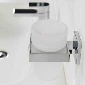 Tiger Zahnputzbecher Items, eckiges Design, mattes Glas, Edelstahl Halterung.