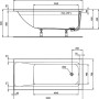 Skizze der Ideal Standard Connect Air Badewanne, 160x70 cm, mit Maßangaben.
