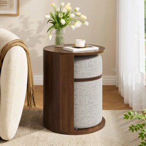 Merax Beistelltisch mit Hocker Rund Stauraum Holzoptik