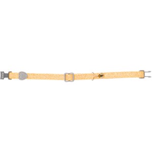Gelbes Trixie Katzenhalsband aus Nylon, verstellbar mit Glöckchen und Verschluss.