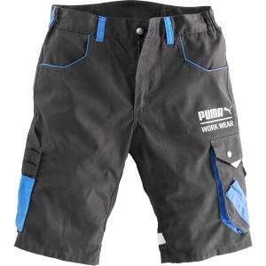 Puma Workwear Arbeitsshort Champ Carbon, Größe 46, mit blauen Akzenten und Taschen.