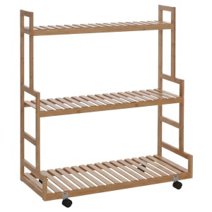 Bambus Pflanzenregal mit 3 Ablagen und Rollen, 105x90x38cm, Natur