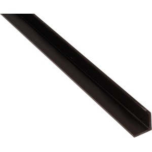 Schwarzes, gleichschenkliges Winkelprofil aus Kunststoff, 20x20x2000 mm.